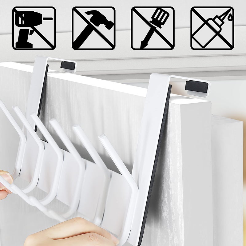 Dseap Over The Door Hook Hanger - 6 Hooks Over Door Coat Rack for Hanging Clothes Hat Towel,White, 2 Packs - Image 2